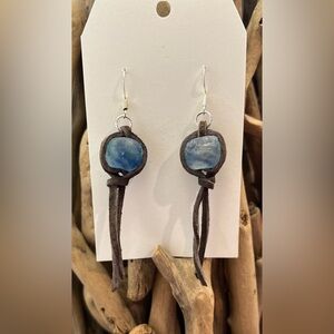 Periwinkle Seaglass leather cord earrings